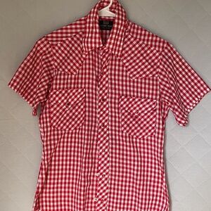 Vintage Sears Western Wear Red Checkered Shirt - Size Small, 14 Neck